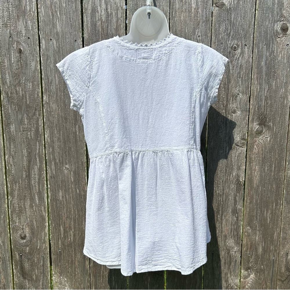 SCULLY Sz S White Peruvian Cotton Embroidered Short Sleeve Button Blouse Top - Picture 7 of 12